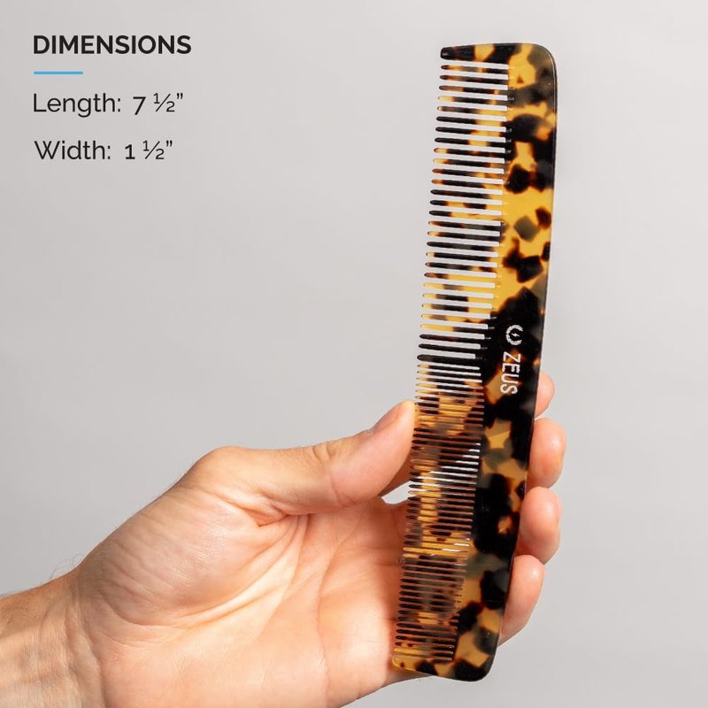 ZEUS 7.5” Large Hair Comb for Men, Handcrafted Saw-Cut Design with Non-Static Material for Smooth, Tangle-Free Styling (Traditional) Y11