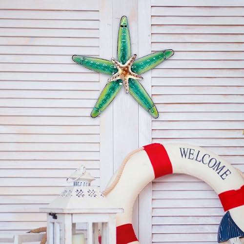 Handcrafted Ocean-Themed Starfish Wall Art - Blue Metal & Glass Decor