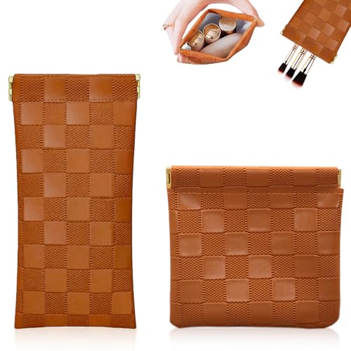 Brown 4Pcs Small Makeup Bag Set; Leather Purse Pouches with Soft Lining