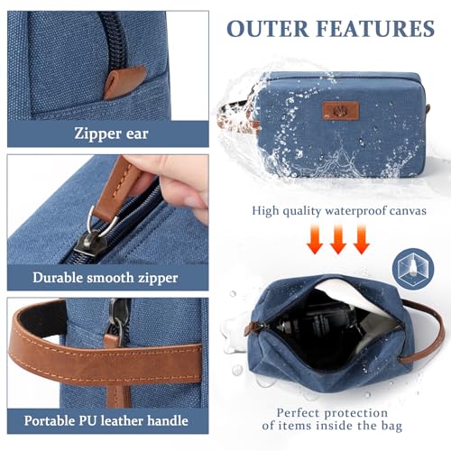 Blue Canvas Toiletry Makeup Bag Dopp Kit - Initial A