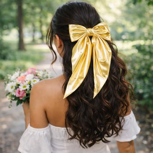 Large Gold & Silver Hair Bow Clips Set for Women - 2PCS 11.4x5.5in