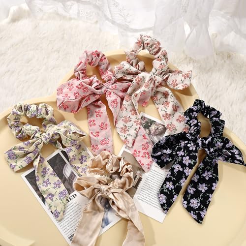 Mirlern Multicolor Knotted Bow Hair Scarf Scrunchies - 5 Pack for Women