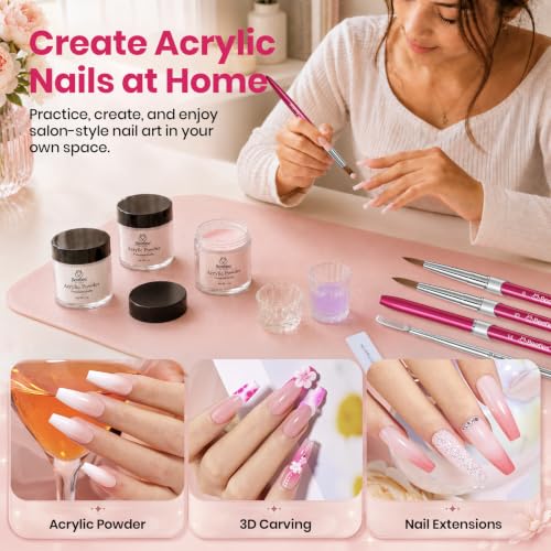 Beetles Acrylic Nail Brush Set B-Red-3, 3 Sizes for Nail Extensions & Art