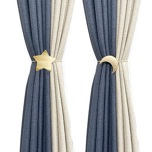 Magnetic Gold Moon & Star Curtain Tiebacks - 1 Pair Decorative Holdbacks