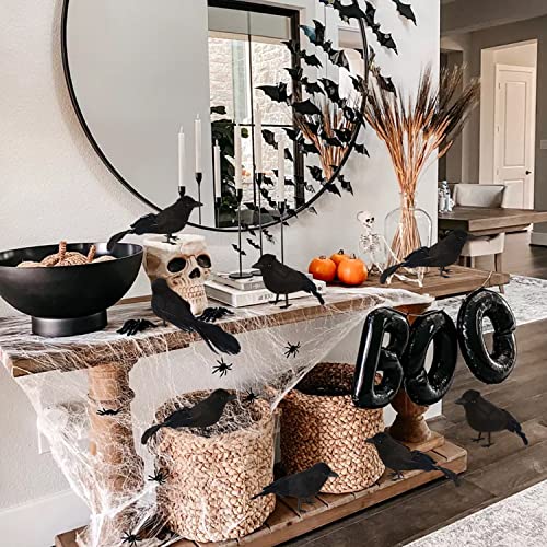 KIMOBER 6PCS Realistic Black Feathered Crows for Halloween Decor