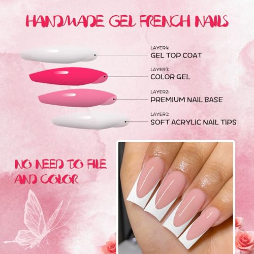 120ct White French Tip Press-On Nails Kit - Long Square Nude w/ White Tips & Adhesive Tabs
