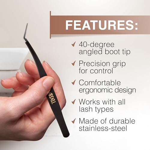 Ardell Precision Lash Tweezers for Eyelash Extensions - 40° Curve Tip, Stainless Steel