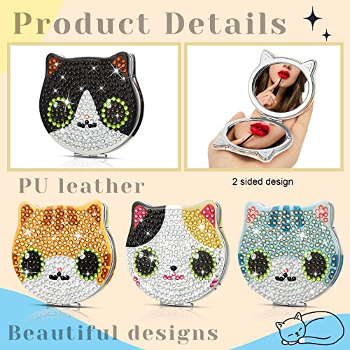 4 Pcs DIY Diamond Painting Compact Mirror Set - Cat Design Pocket Mirror