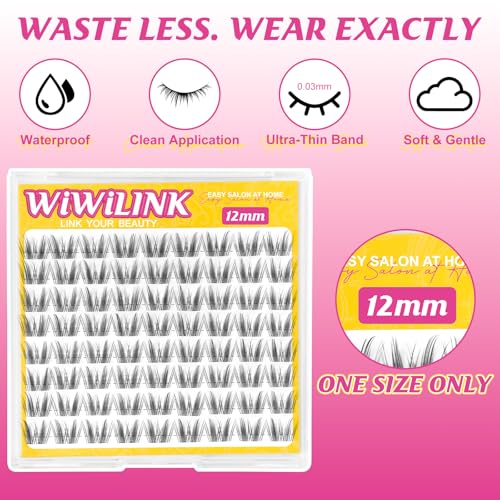 WiWiLINK Freya Lash Clusters, 12mm Natural Wispy D Curl Eyelash Extensions