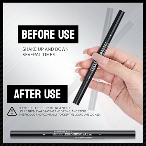 NinjaTiger Waterproof 2-Pack Eyebrow Pencil Set - Dark Brown & Black Brown, 2-in-1 Microblading Brow Pen for Women