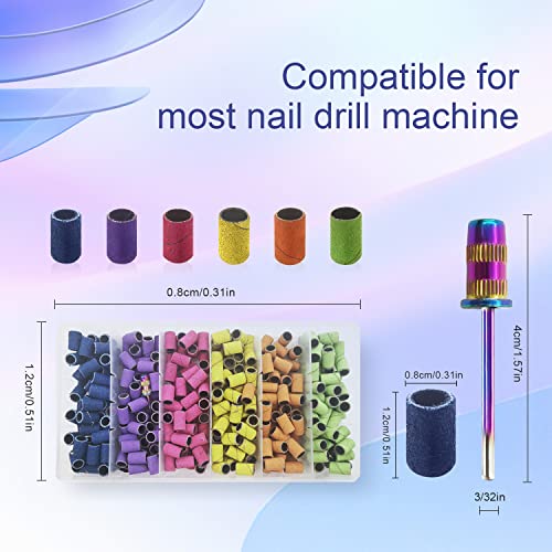 Nail Drill Sanding Bands Set 300pcs Rainbow Colors Coarse to Fine Grit for Acrylic Nails