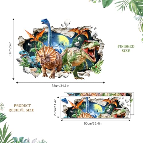 3D Dinosaur Wall Decals for Kids - Jungle Breakthrough Stickers