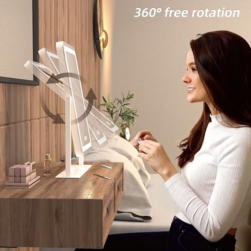 Vanity Mirror with Lights,13.1"¡¿16.7"LED Makeup Mirror,Lighted Makeup Mirror with Lights, Smart Touch Control Dimmable 3 Modes Light, Lighted Up Mirror for Makeup Desk, Bedroom, Dressing Room