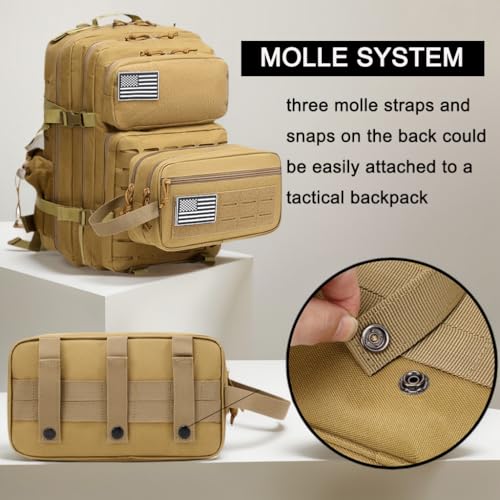 Khaki Tactical Toiletry Bag for Men – MOLLE Dopp Kit with Wet/Dry Separation