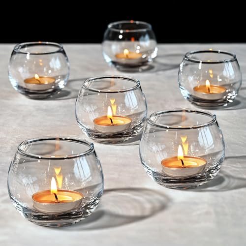 FrutPunch Glass Candle Holders - 6 Pack Votive Tea Light Holders for Weddings & Parties