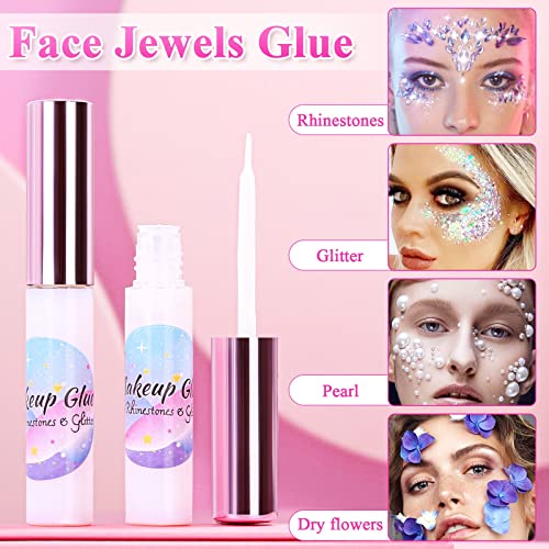 Shynek 2PCS Waterproof Rhinestone Face & Body Glue for Makeup, Halloween Costume & Glitter Adhesive