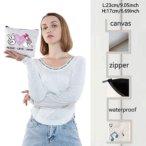 Daisy Print Cosmetic Bag - Waterproof Canvas Makeup Organizer Pouch