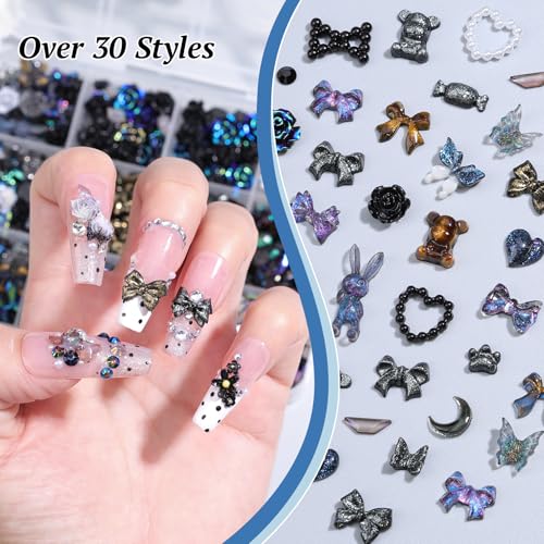 850-Piece 3D Nail Art Charms Kit with Rhinestones & Pearls