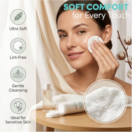 Noleo Organic Cotton Rounds for Makeup & Baby Wipes - 3 Pack of 100 Small Pads, Sensitive Skin Friendly