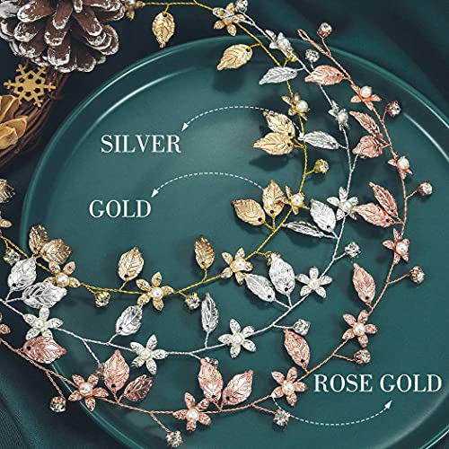 Rose Gold Wedding Hair Vine Headband - Gold Leaf Bridal Accessory