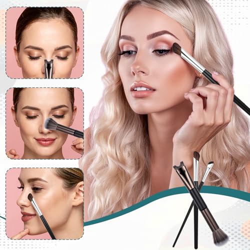 3-Piece Dual-End Nose Contour Brush Set for Sculpting & Blush