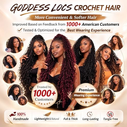 RMYHIG Goddess Locs Crochet Hair 1B, 18 Inch - 8 Packs for Braiding