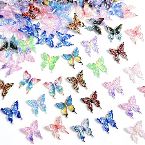 100 Pcs 3D Butterfly Nail Charms - Colorful Nail Art Gems