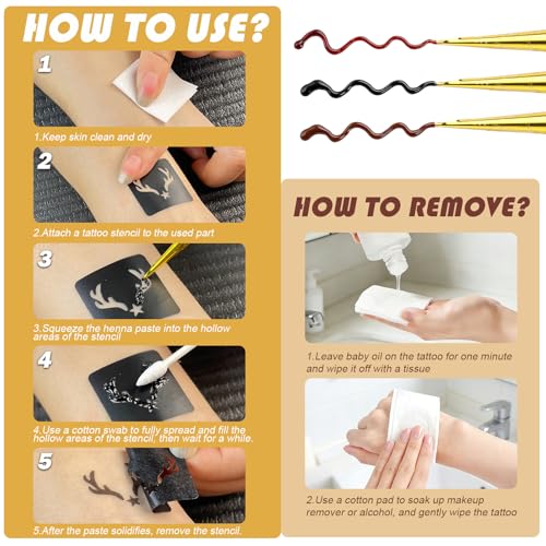 Temporary Tattoo Stencils Kit - 6 Pcs Ink & Gloves for DIY Art