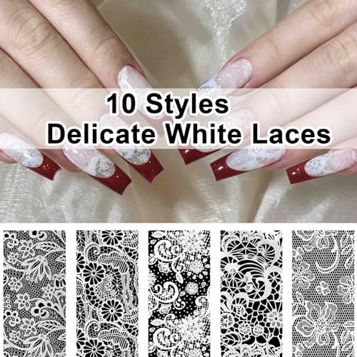20 Rolls Lace Nail Foil Sheets - Black & White Floral Designs