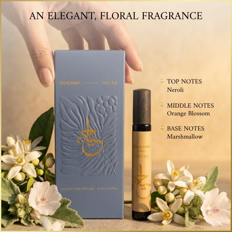Dukhni Hayaa Non-Alcoholic Perfume Spray - Luxurious Floral Gourmand Scent | 10 ml Travel-Friendly Eau de Parfum