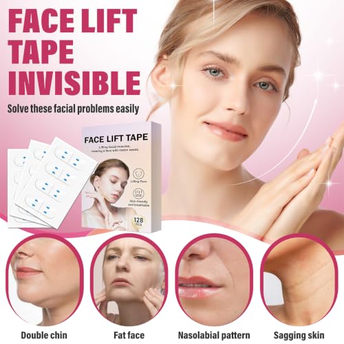 YAGUVI 128PCS Invisible Face Lift Tape for Contouring & Firming