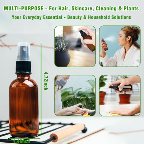 2oz Amber Glass Spray Bottles Set for Essential Oils & Travel - 2-Pack