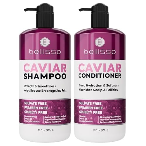Caviar Shampoo and Conditioner Set - Sulfate Free, Moisturizing and Hydrating for Dry Hair - Salon Formula, Deep Conditioning Hair Treatment - Anti Frizz For Women and Men - 16 Fl Oz (Set of 2)