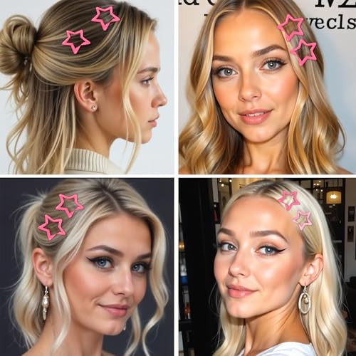 15 Pink Star Hair Clips - Y2K Snap Barrettes for Girls & Women