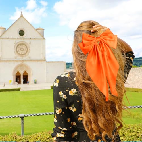 Orange Satin Hair Bow Clip for Women & Girls - 15x8in