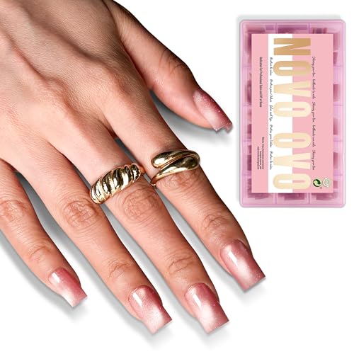 Short Sharp Square Cat Eye Nail Tips 150Pcs Dark Pink Gel-X Full Cover Fake Nails