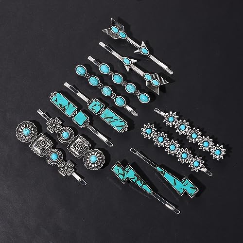Western Turquoise Hair Pins Set of 12 - Boho Cowgirl Bobby Clips