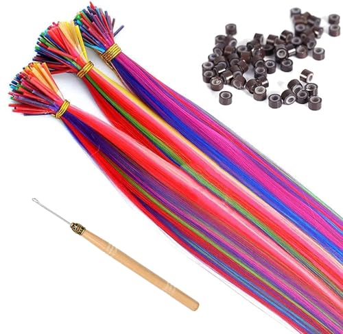 OTO BELLA 100 Pcs Rainbow I-Tip Hair Extensions Kit with Microbeads & Tool