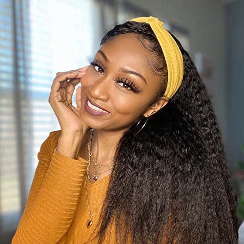Kinky Straight Headband Wig - 16 Inch Synthetic Yaki Hair - 1B