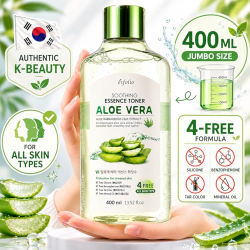 esfolio Aloe Vera Soothing Essence Toner - Hydrating Facial Toner 13.52 Fl Oz