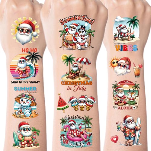 INCOK July Christmas Temporary Tattoos - Summer Christmas Beach Party Favors