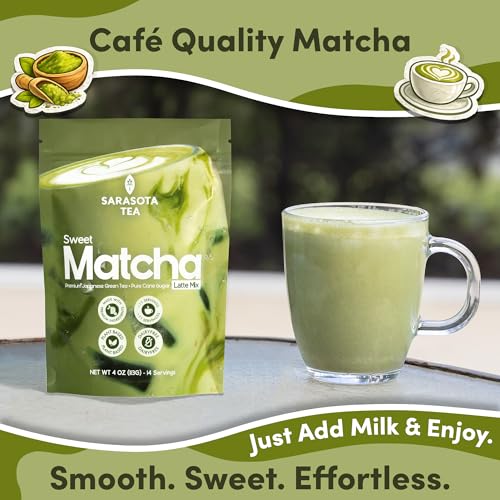 Sweetened Matcha Latte Mix - 4 oz Green Tea Powder for Hot or Iced Drinks
