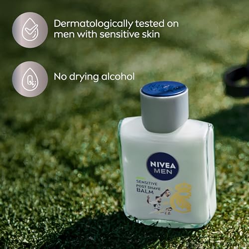 NIVEA MEN Real Madrid Limited Edition Design Sensitive Post Shave Balm, with VitaminPro Complex, Alcohol Free After Shave Balm for Men, 3.3 Fl Oz Bottle