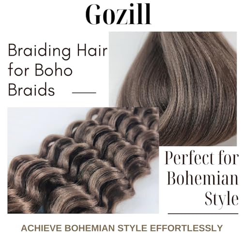 Gozill 16 Inch Dark Brown Pre Stretched Boho Braiding Hair for Short Deep Wave Braid - Pack of 6