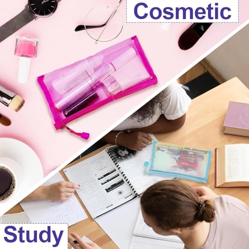 6 Pack Nylon Mesh Zipper Makeup Pouches - Travel Organizer Bags