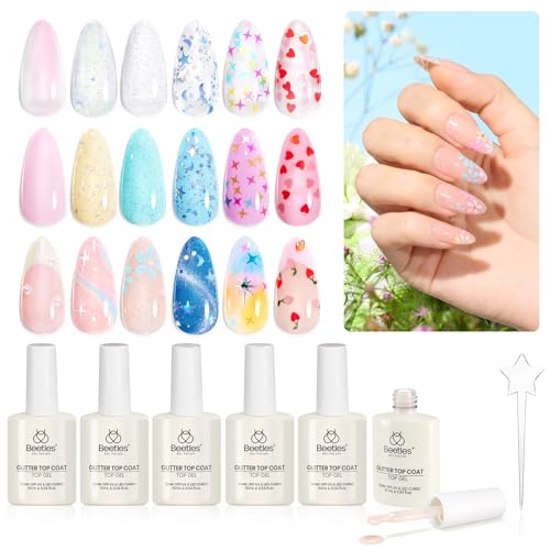 Beetles Gel Polish 6Pcs Reflective Glitter Top Coat Set