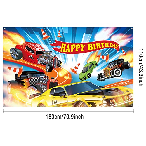 Race Car Birthday Party Backdrop Banner - 6.1x3.6ft for Boys