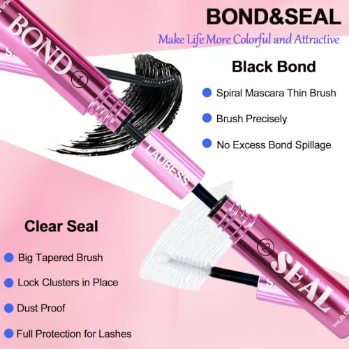 LAUBESS Waterproof 2-in-1 Black Lash Bond & Clear Seal for False Eyelash Clusters 5ml+5ml