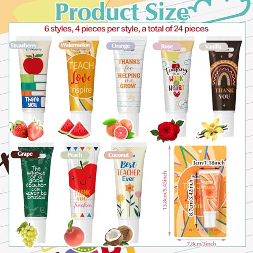 24 Pcs Teacher Appreciation Lip Balm Set - Moisturizing Bulk Gift Pack