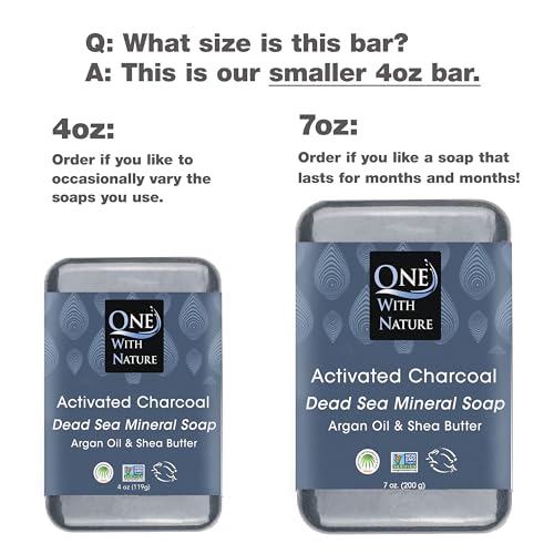 One With Nature Activated Charcoal Soap 4oz 3-Pack - Detoxifying Dead Sea Salt Bar
